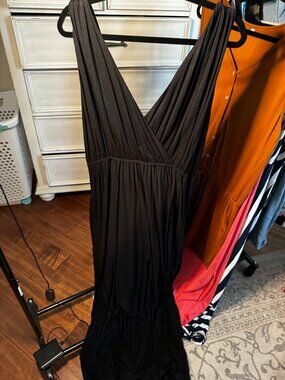 Banana Republic Black Empire Waist Maxi Dress Size L Sleeveless V Neck Dress